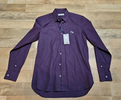 BURBERRY of London men's small plum burgundy long sleeve shirt with logo Foto 1 de 4