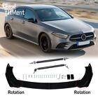 For Mercedes Benz A-Class AMG Gloss Front Bumper Chin Lip Splitter +Strut Rods