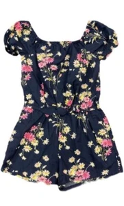 GAP Girl's Soft Chambray Short Puff Sleeve One Piece Floral Navy Romper 8 NWT - Picture 1 of 2