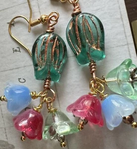 Czech glass Flower Blossum Earrings - Picture 1 of 8