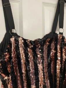 Little Mistress Sequin Stripe Christmas Party Dress size 16 Black Gold BNWT - Picture 1 of 7
