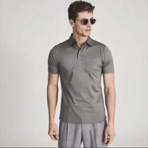 REISS Men's Elliot Egyptian Cotton Sage Green Pocket Polo T-Shirt Size XL