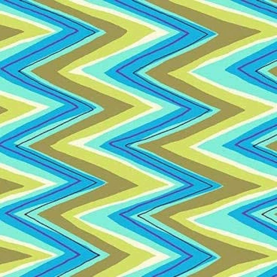 Tela 100 % algodón Hayden Zig-Zag Lines azul/verde por yarda Foto 1 de 1