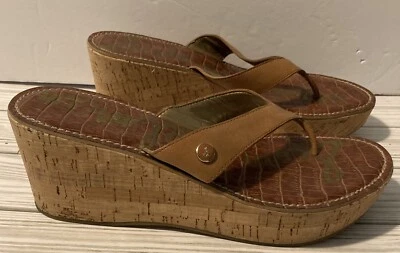 Sandalias Sam Edelman para mujer 8,5 M Romy chanclas cuña marrón imitación cuero sin cordones Foto 1 de 4