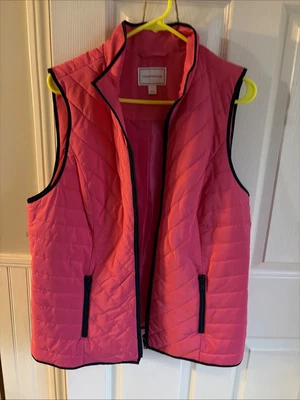 Charter Club Womens Pink Quilted Vest Trimmed in Blue size Large - Image 1 of 2