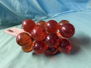 Vintage Oversized Orange Lucite Acrylic Grape Cluster on Driftwood Stem 8” - Picture 1 of 5