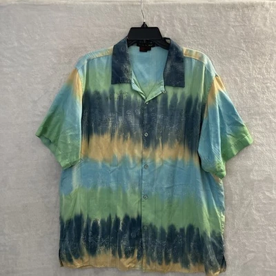 Tulliano Mens Hawiian Shirt Multicolor Geometric Large Silk VTG Short Sleeve - Image 1 of 4