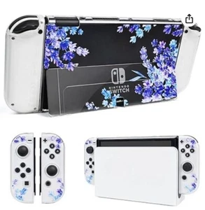 Nintendo Switch Console Protective Case With Blue & Purple Floral Design Transpa - Picture 1 of 4