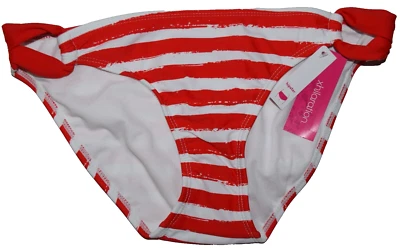 XHILARATION Red & White Stripe Bikini Swim Bottom Juniors Womens L (8-10) *NEW* - Image 1 of 4