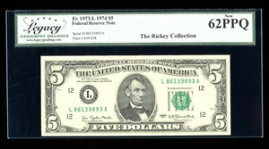 DBR 1977 $5 FRN San Francisco Fr. 1974-L Legacy 62 PPQ Serial L86139893A - Picture 1 of 2
