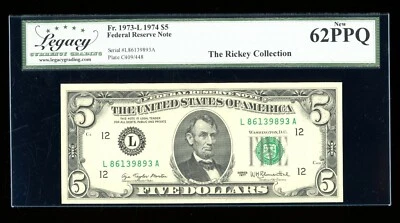 DBR 1977 $5 FRN San Francisco Fr. 1974-L Legacy 62 PPQ Serial L86139893A - Image 1 of 2