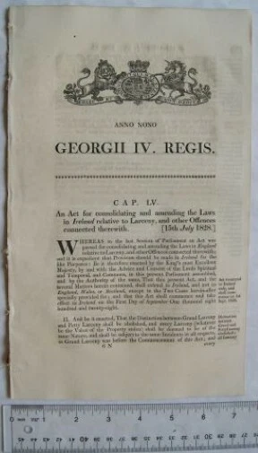1828 Act of Parliament: larceny & other Offences Ireland - Image 1 of 1