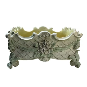 RESIN Floral Embellished Footed Jardiniere Planter Art Nuveau Style 17x9.5x8.5” - Picture 1 of 12
