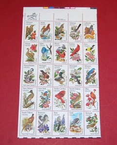 Half Sheet of 25 USA 20 cent State Bird and Flower Stamps all are Unused - Picture 1 of 4