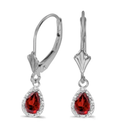 10k White Gold Pear Garnet And Diamond Leverback Earrings - Image 1 of 3