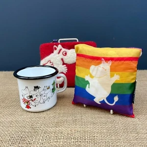 RESTPOSTEN X 3 MUMIN - FILZ MÜNZBÖRSE / MUURLA EMAILLE BECHER & REGENBOGEN FALTTASCHE - Bild 1 von 10