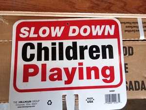 Hillman 10-in x 11-in Plastic Residential Slow Down Children Playing Sign 840067 - Picture 1 of 5