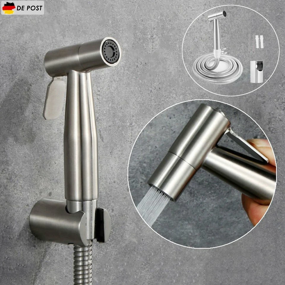 Bidet Brause Set Schlauch + Halter Dusche Edelstahl Hand WC Duschkopf Hygiene - Bild 1 von 4