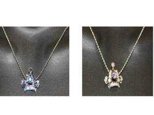 SILVER TONE NECKLACE WITH CROWN CRYSTAL PENDANT - Picture 1 of 7