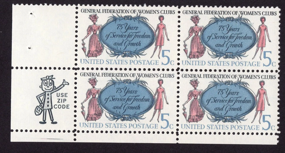Scott #1316 Federation Women's Clubs 5¢ Zip Block of 4 Stamps - MNH - Image 1 of 1