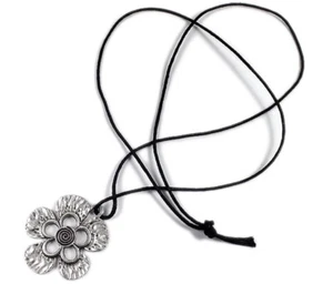 Minott Kette schwarzes Lederband zum verknoten mit Blume Anhänger 21395 - Bild 1 von 2