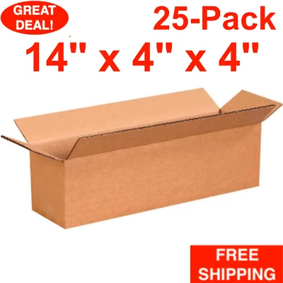 25-Pack 14" x 4" x 4" Long Cardboard Corrugated Shipping Boxes Moving Box Bundle - Image 1 of 4
