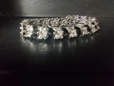 Brillante 14 quilates blanco GF laboratorio creado zafiro negro con topacio blanco pulsera 7" Foto 1 de 2