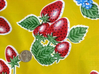 YELLOW STRAWBERRY VINYL OILCLOTH TABLECLOTHS DINE KITCHEN PATIO 6 SIZE 48x48-108 - Image 1 of 4