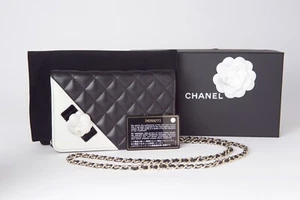 CHANEL Black Quilted Lambskin White Camellia Wallet on a Chain (WOC) - NWT - Picture 1 of 7