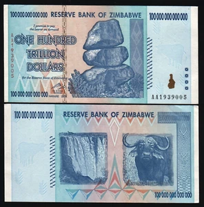 Zimbabwe 100 Trillion DOLLARS P-91 2008 *ZA* Replacement UNC World Currency NOTE - Picture 1 of 5