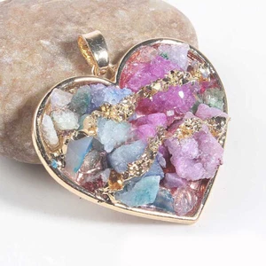 Unique Teardrop Natural Multi Drusy Druzy Agate Gems Yellow Gold Plated Pendant - Picture 1 of 6