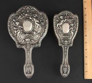 Antique Gorham Sterling Silver Repousse Angel Puti & Roses Vanity Hand Mirror