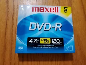 Maxell® DVD-R Discs 4.7GB 8x w/Jewel Cases 5 Pack New SEALED - Picture 1 of 3
