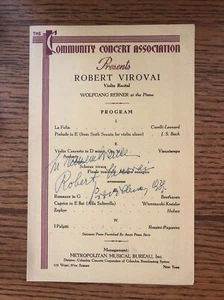 Programa de recitales de violín de colección 1939 firmado por Robert Virovai - Imagen 1 de 3