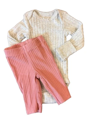 Carters Bebé Niña Prematuro Rosa Gris Acanalado Conjunto Body Pantalones Ropa Sólida Foto 1 de 4