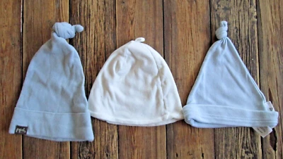 Lot 3 Baby Hat Beanie NB-6 Months Organic Cotton Blue White Petunia Under Nile Foto 1 de 4