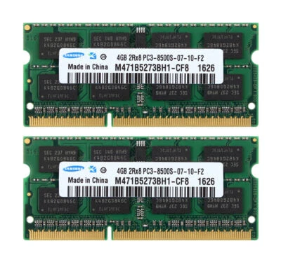 Samsung DDR3 8GB RAM 2x 4GB 2RX8 PC3-8500S 1066MHz 204PIN SO-DIMM Laptop Memory# - Image 1 of 4