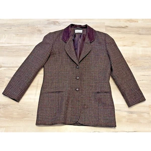CHARLES KLEIN Women 8 Wool Blazer Multicolor Houndstooth Brown Vintage - Picture 1 of 7