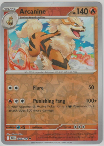 Arcanine - 028/182 - Destined Rivals – Reverse Foil  - NM/M - Image 1 of 1