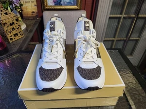 Michael Kors hohe Sneakers Damen weiß braun gold Größe 10M - Bild 1 von 13