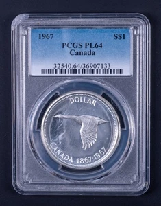 1967 Canada $1 argento PCGS PL65 RB133 - Foto 1 di 2