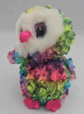 Ty Beanie Boos Owen Owl Rainbow Multicoloured Neon Pink Glitter 6 Inch - Image 1 of 4