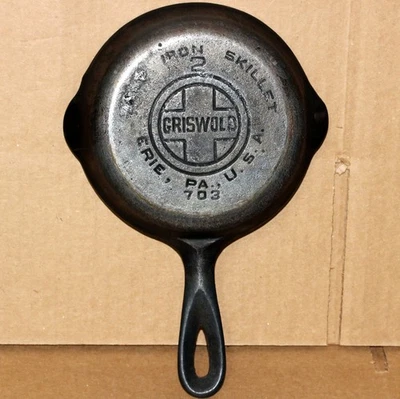 ANTIGUO GRISWOLD NO. 2 703 SARTÉN GRANDE LOGO HIERRO FUNDIDO ¡BONITA! Sin grietas Foto 1 de 4
