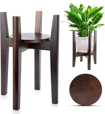 Soporte ajustable para plantas de madera de interior con bandeja para jardineras de 8"" a 12"" Foto 1 de 4