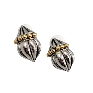 Vintage Statement Clip on Earrings Silver Plated Gold Plated Beading 1 in - Picture 1 of 10