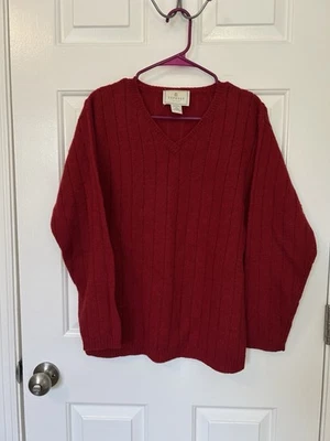 Vintage Men’s Express Tricot 100% Wool Sweater XS Red Made In Macau V-Neck - Image 1 of 4
