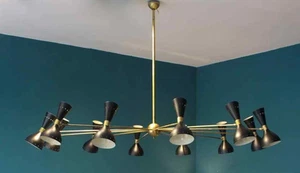 Large Mid-Century Italian Chandelier 12 Arms/24 Bulbs Stilnovo Style... - Picture 1 of 13