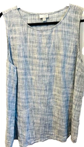 J.Jill Pure Jill Gr. XL Leinen blau-weiß ärmellos asymmetrisch Tunika Top - Bild 1 von 6