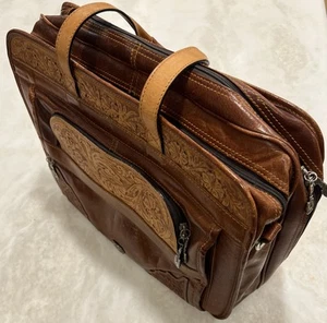 Rare MONTANA SILVERSMITHS Tooled Leather BRIEFCASE Laptop Travel Case WESTERN - Picture 1 of 21