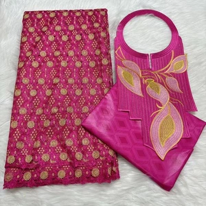 YQOINFKS Africa Bazin Fabric Cord Lace Mesh Party Dress Set Cotton Fabric Sewing - Picture 1 of 21